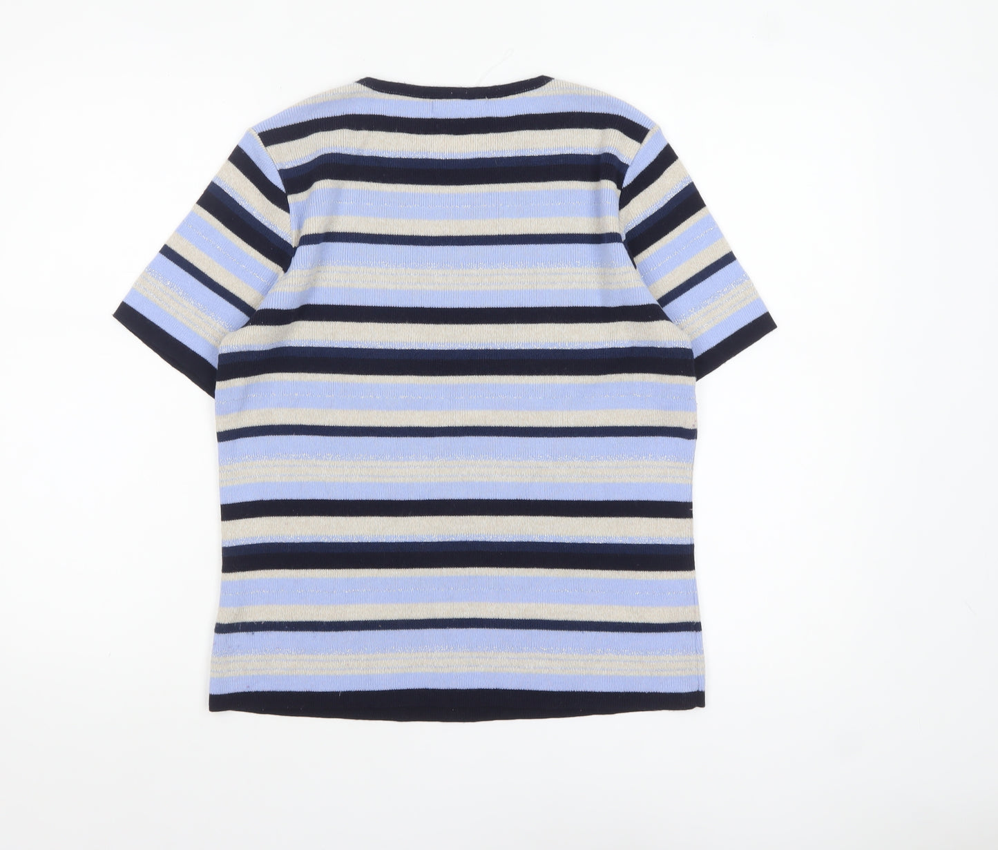 Berkertex Women's Blue Striped Short Sleeve Pullover Jumper Size 10-12