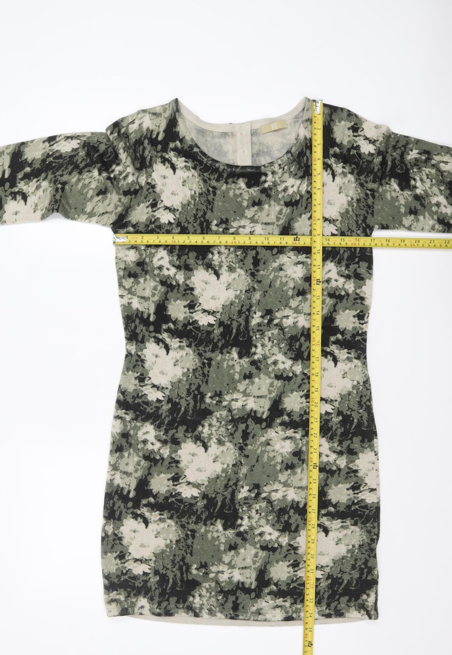 TU Women’s Green Floral Shift Dress Size 12 Knitwear 3/4 Sleeve