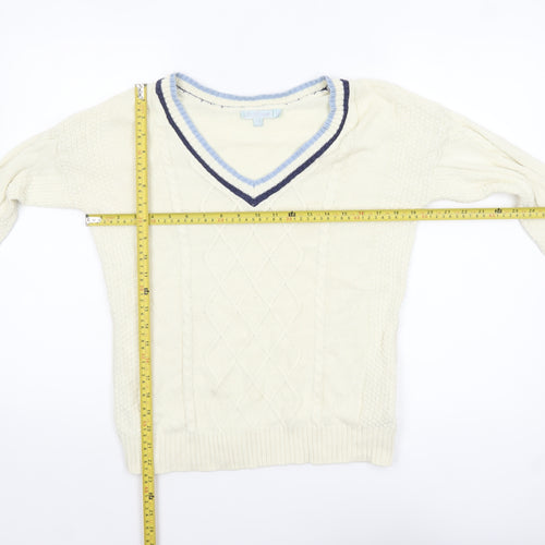 Joe Browns Womens Ivory V-Neck Cable-Knit Jumper Size 10 Cotton