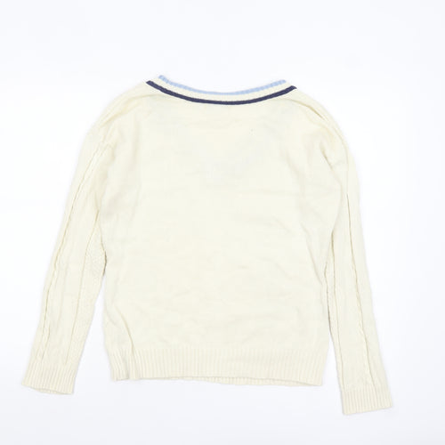 Joe Browns Womens Ivory V-Neck Cable-Knit Jumper Size 10 Cotton