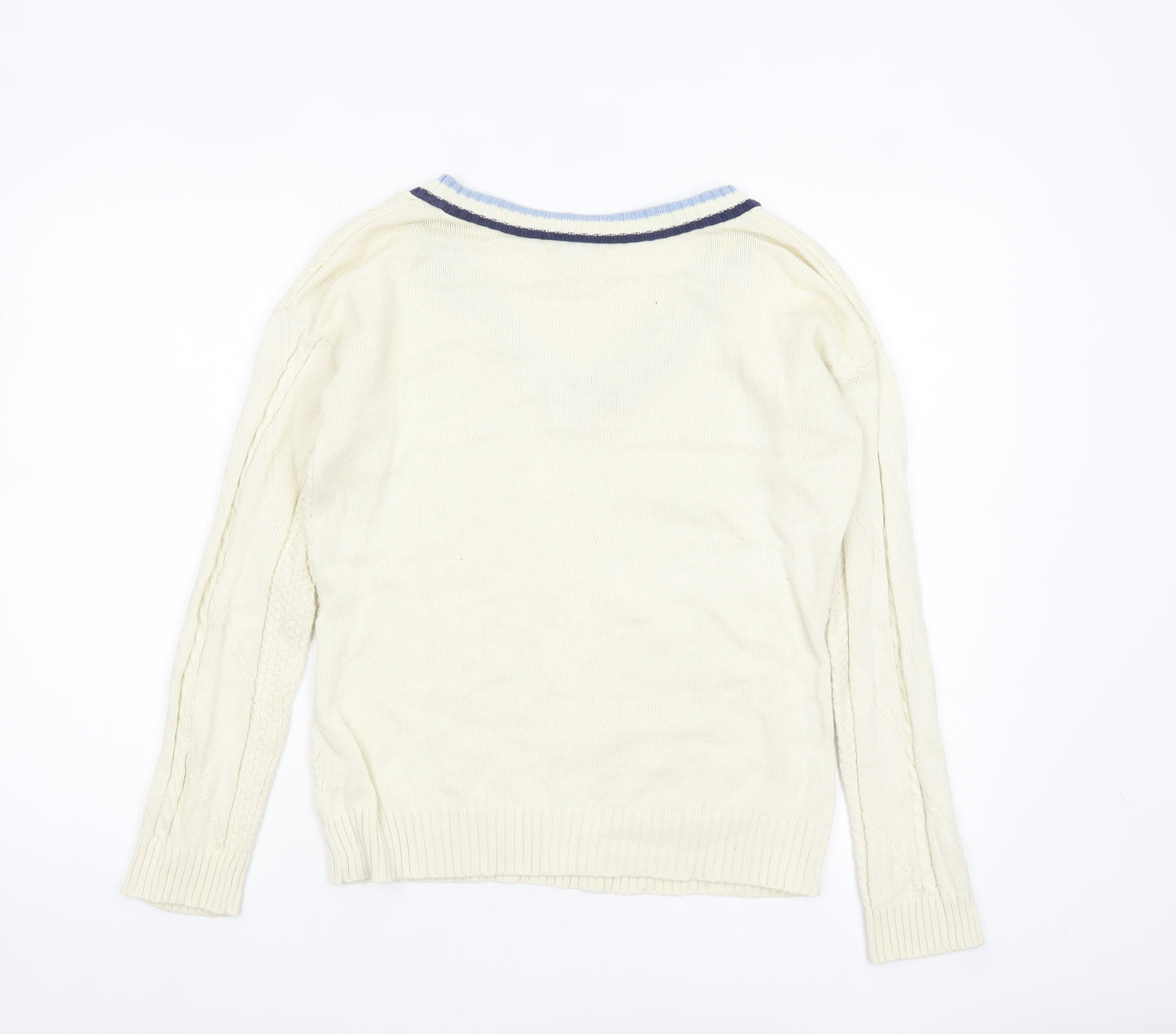 Joe Browns Womens Ivory V-Neck Cable-Knit Jumper Size 10 Cotton