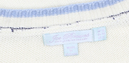 Joe Browns Womens Ivory V-Neck Cable-Knit Jumper Size 10 Cotton