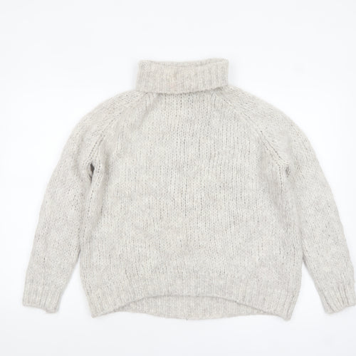 Zara Women Grey Roll Neck Chunky-Knit Jumper Size S