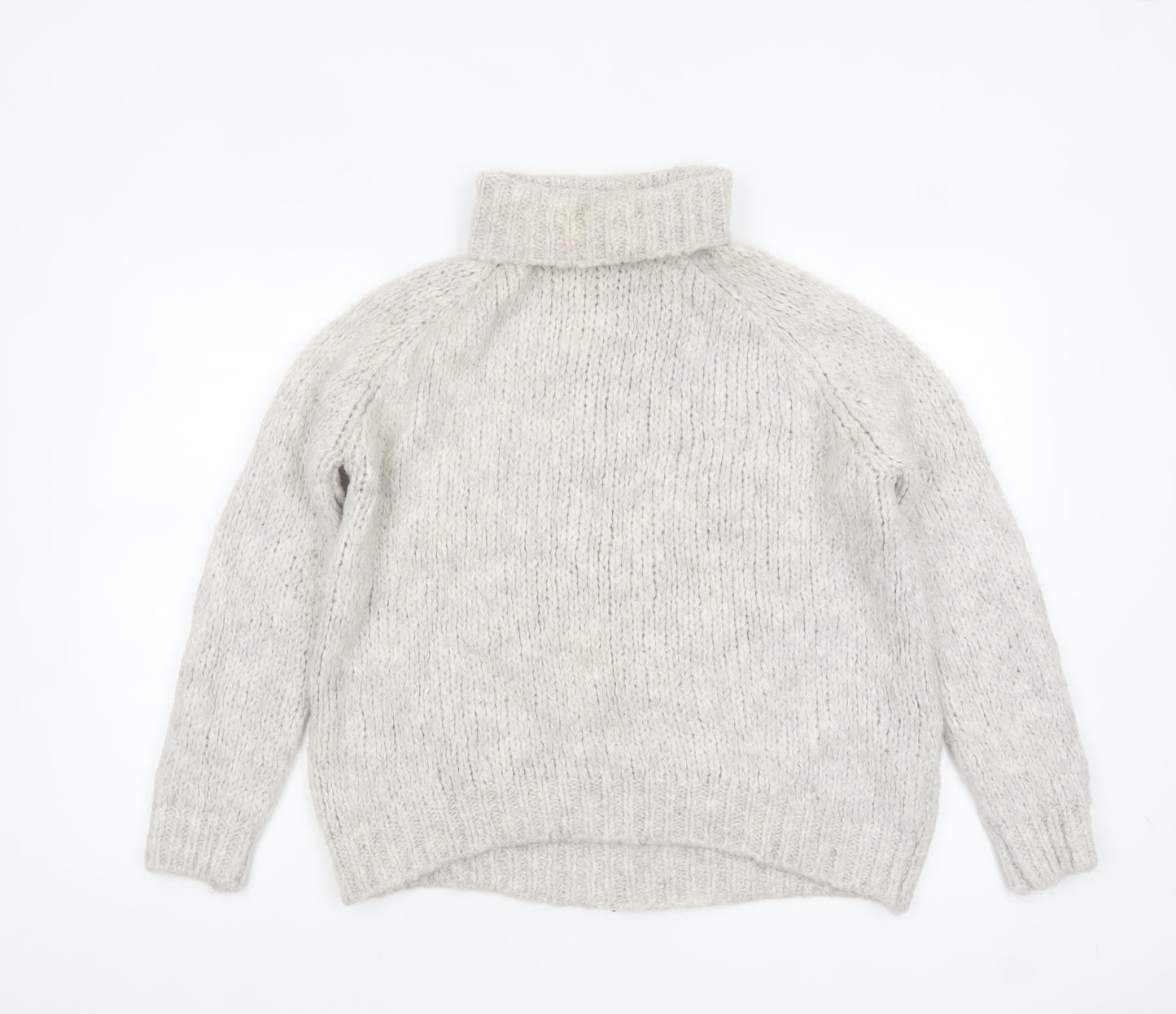 Zara Women Grey Roll Neck Chunky-Knit Jumper Size S