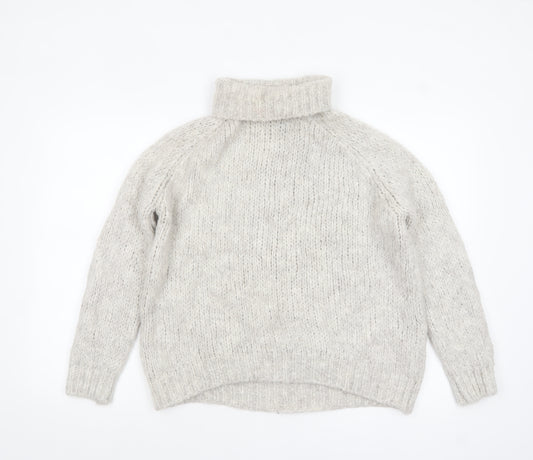 Zara Women Grey Roll Neck Chunky-Knit Jumper Size S