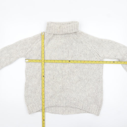 Zara Women Grey Roll Neck Chunky-Knit Jumper Size S