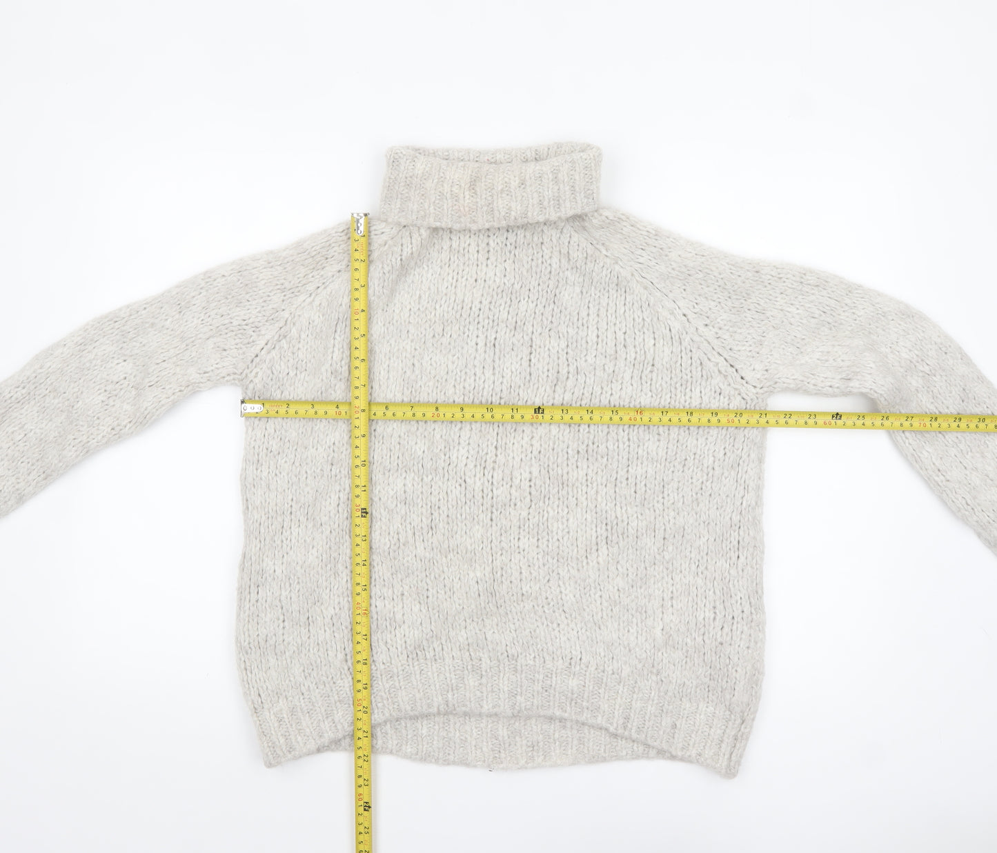 Zara Women Grey Roll Neck Chunky-Knit Jumper Size S