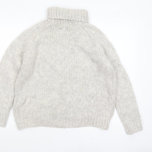 Zara Women Grey Roll Neck Chunky-Knit Jumper Size S