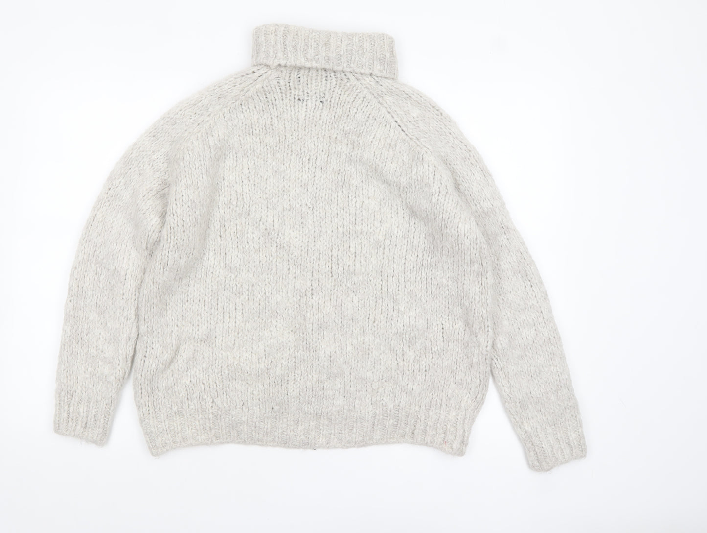 Zara Women Grey Roll Neck Chunky-Knit Jumper Size S