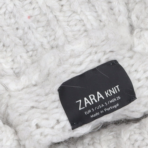 Zara Women Grey Roll Neck Chunky-Knit Jumper Size S
