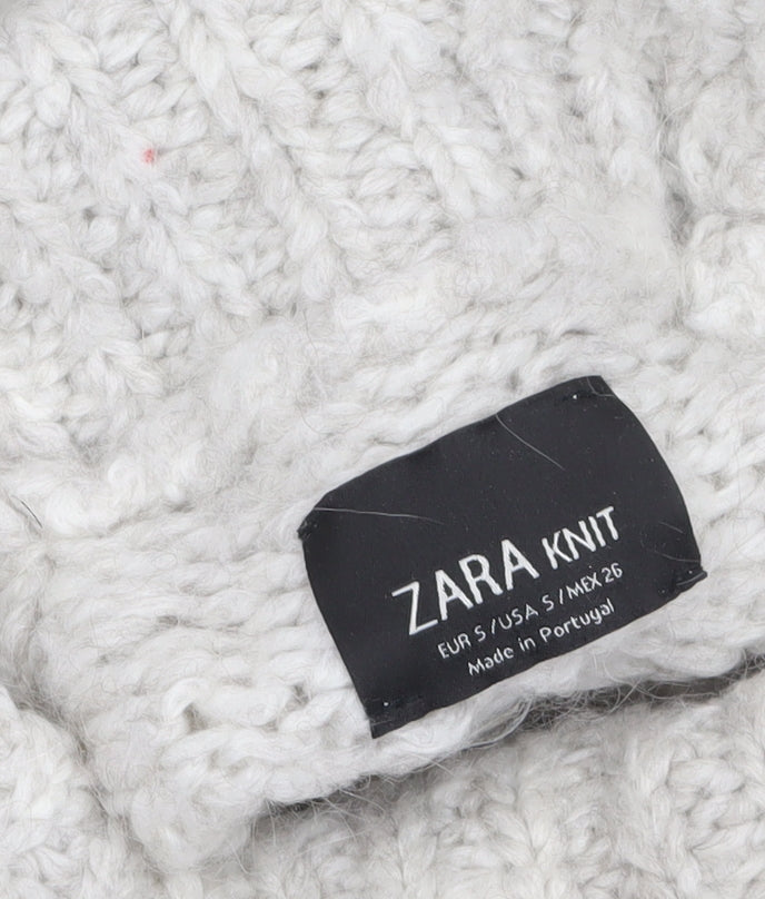 Zara Women Grey Roll Neck Chunky-Knit Jumper Size S