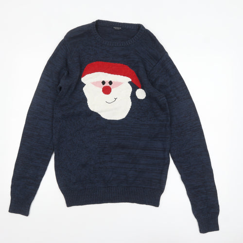 Next Boys Navy Christmas Santa Crew Neck Jumper 15 Years 100% Cotton