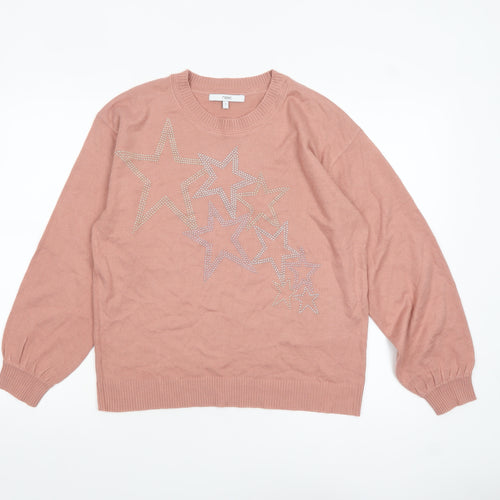 Next Women's Pink Star Rhinestone Crew Neck Jumper Size S