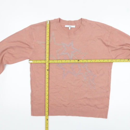 Next Women's Pink Star Rhinestone Crew Neck Jumper Size S