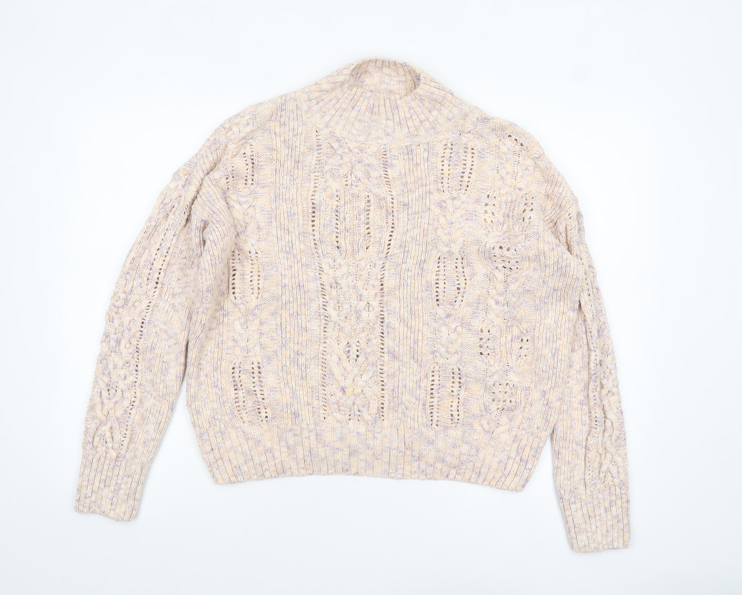 Marks and Spencer Womens Multicoloured High Neck Cable Knit Jumper Size 12