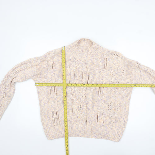 Marks and Spencer Womens Multicoloured High Neck Cable Knit Jumper Size 12
