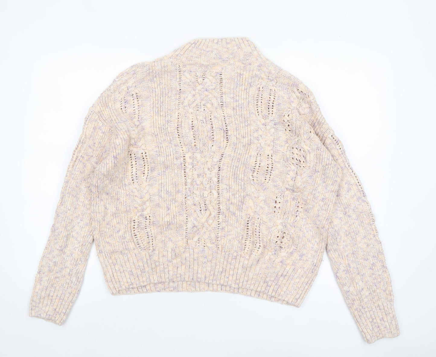 Marks and Spencer Womens Multicoloured High Neck Cable Knit Jumper Size 12