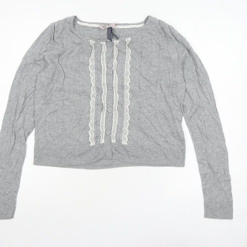 Next Women’s Grey Cotton Cardigan Size 18 Long Sleeve Ruffle Trim