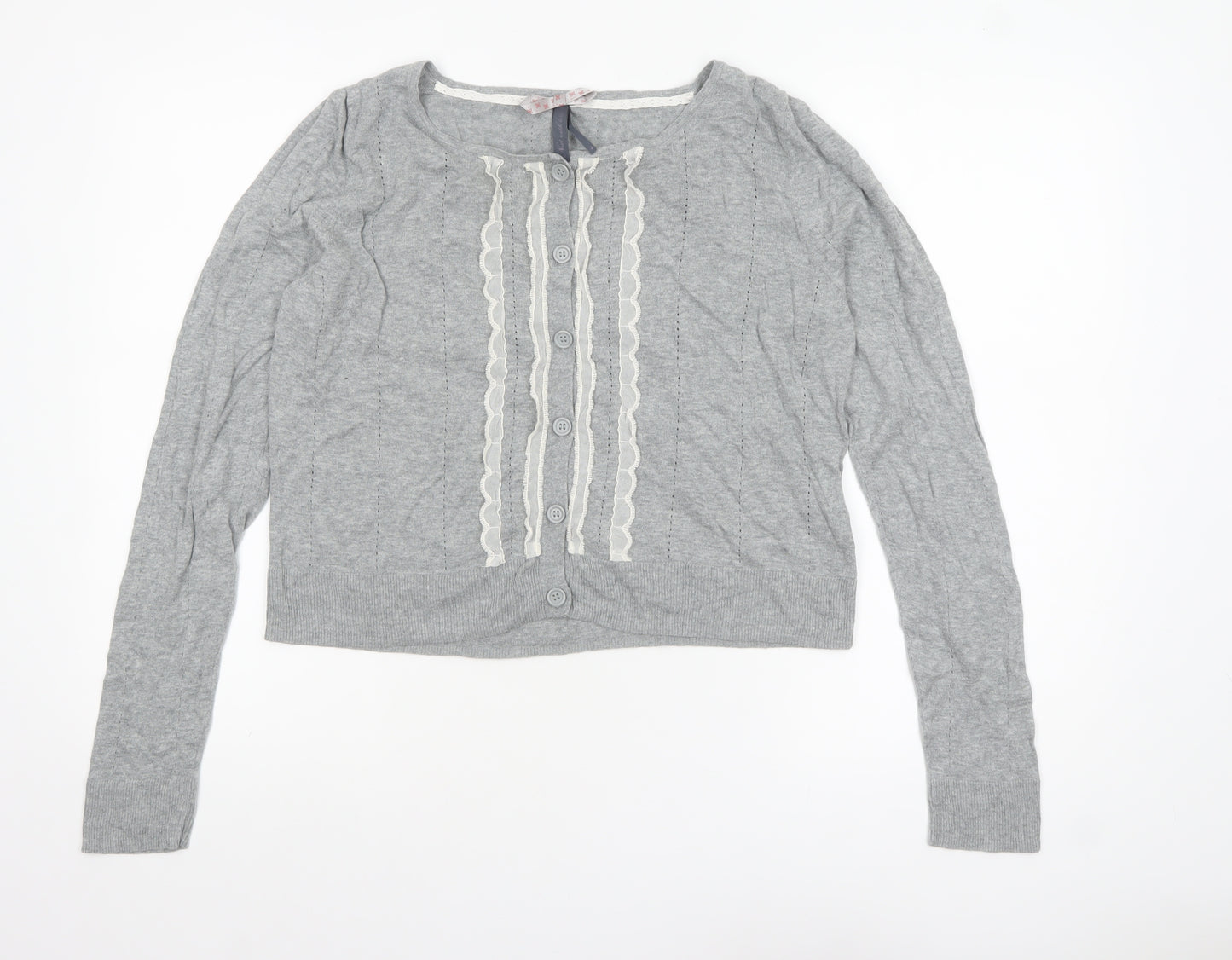 Next Women’s Grey Cotton Cardigan Size 18 Long Sleeve Ruffle Trim