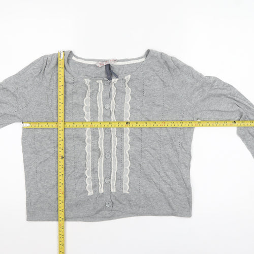 Next Women’s Grey Cotton Cardigan Size 18 Long Sleeve Ruffle Trim