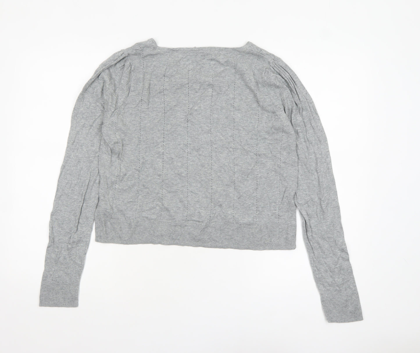 Next Women’s Grey Cotton Cardigan Size 18 Long Sleeve Ruffle Trim