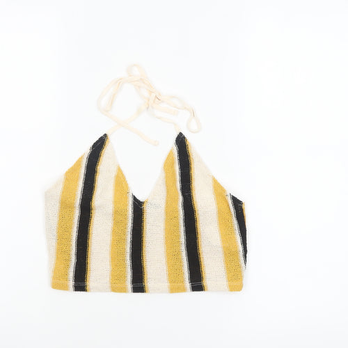 Zara Women Multicoloured Striped Knit Halter Crop Top S