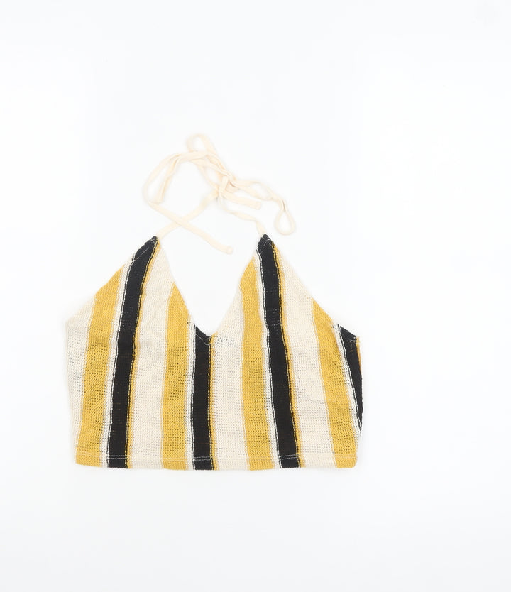 Zara Women Multicoloured Striped Knit Halter Crop Top S