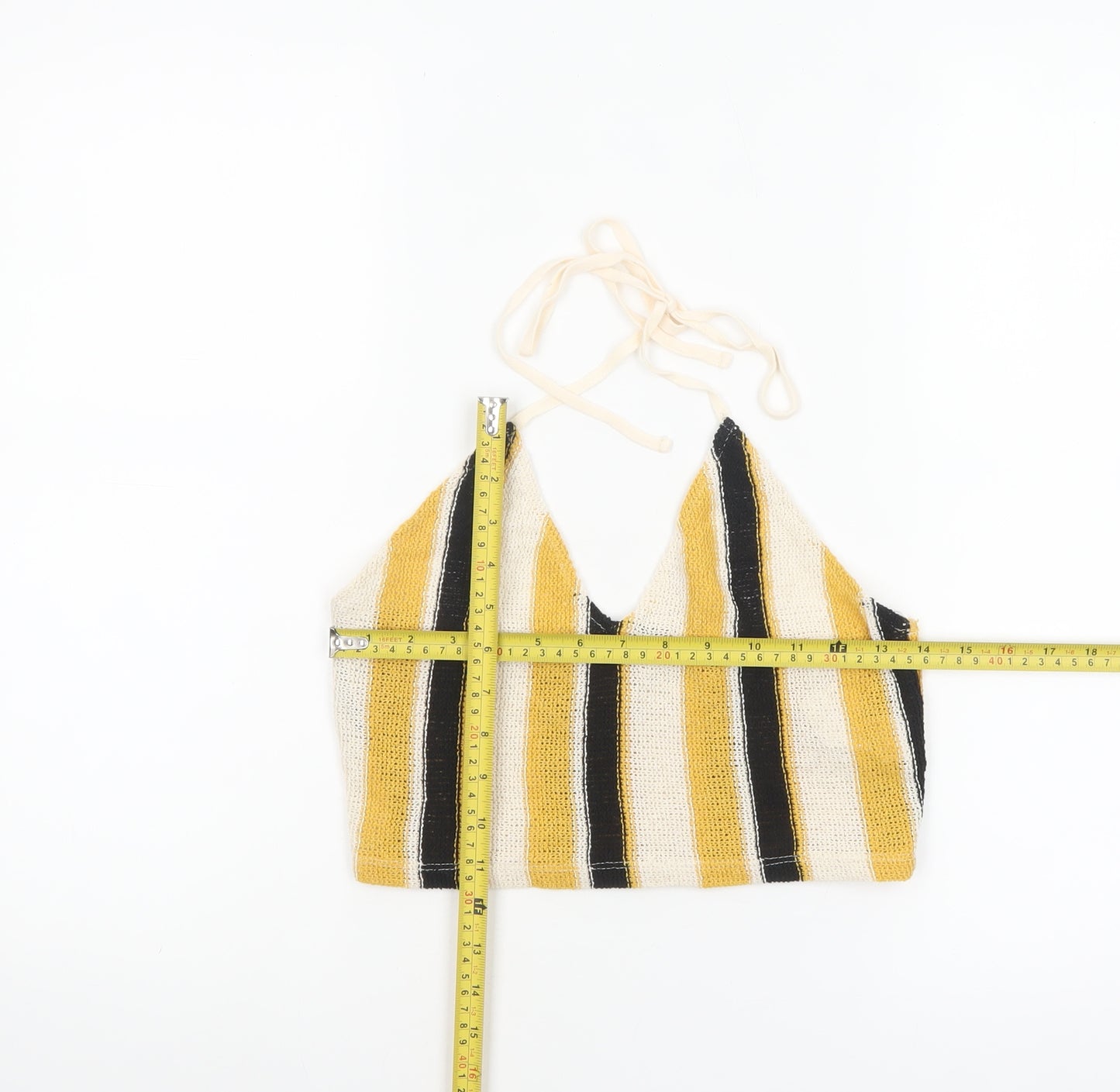 Zara Women Multicoloured Striped Knit Halter Crop Top S