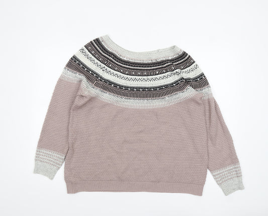 Next Womens Pink Grey Fair Isle Knit Jumper Size 16 Acrylic Wool