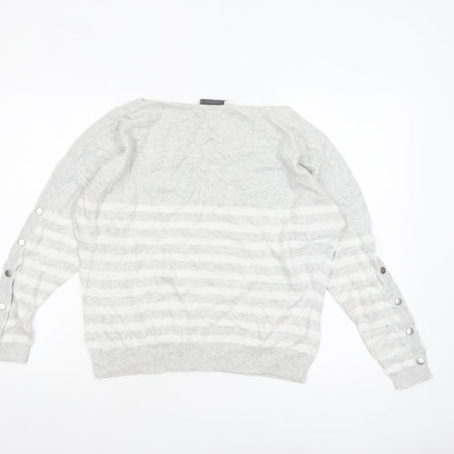 Mint Velvet Womens Grey Striped Boat Neck Button Sleeve Jumper M