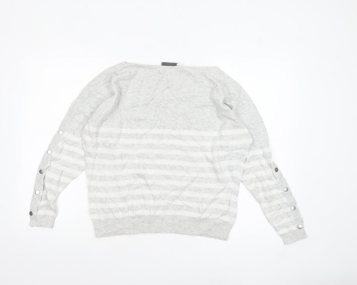 Mint Velvet Womens Grey Striped Boat Neck Button Sleeve Jumper M