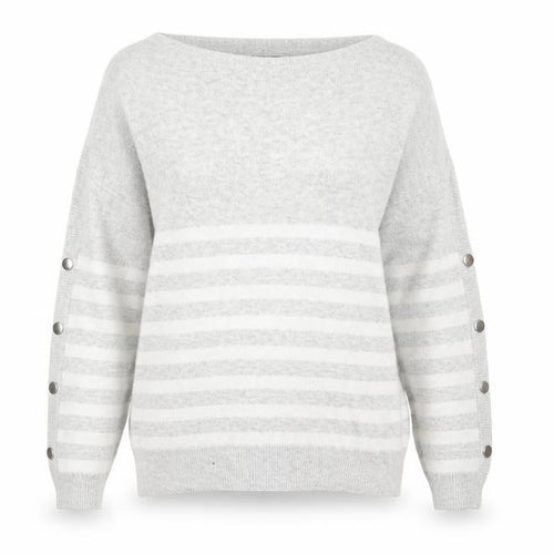 Mint Velvet Womens Grey Striped Boat Neck Button Sleeve Jumper M