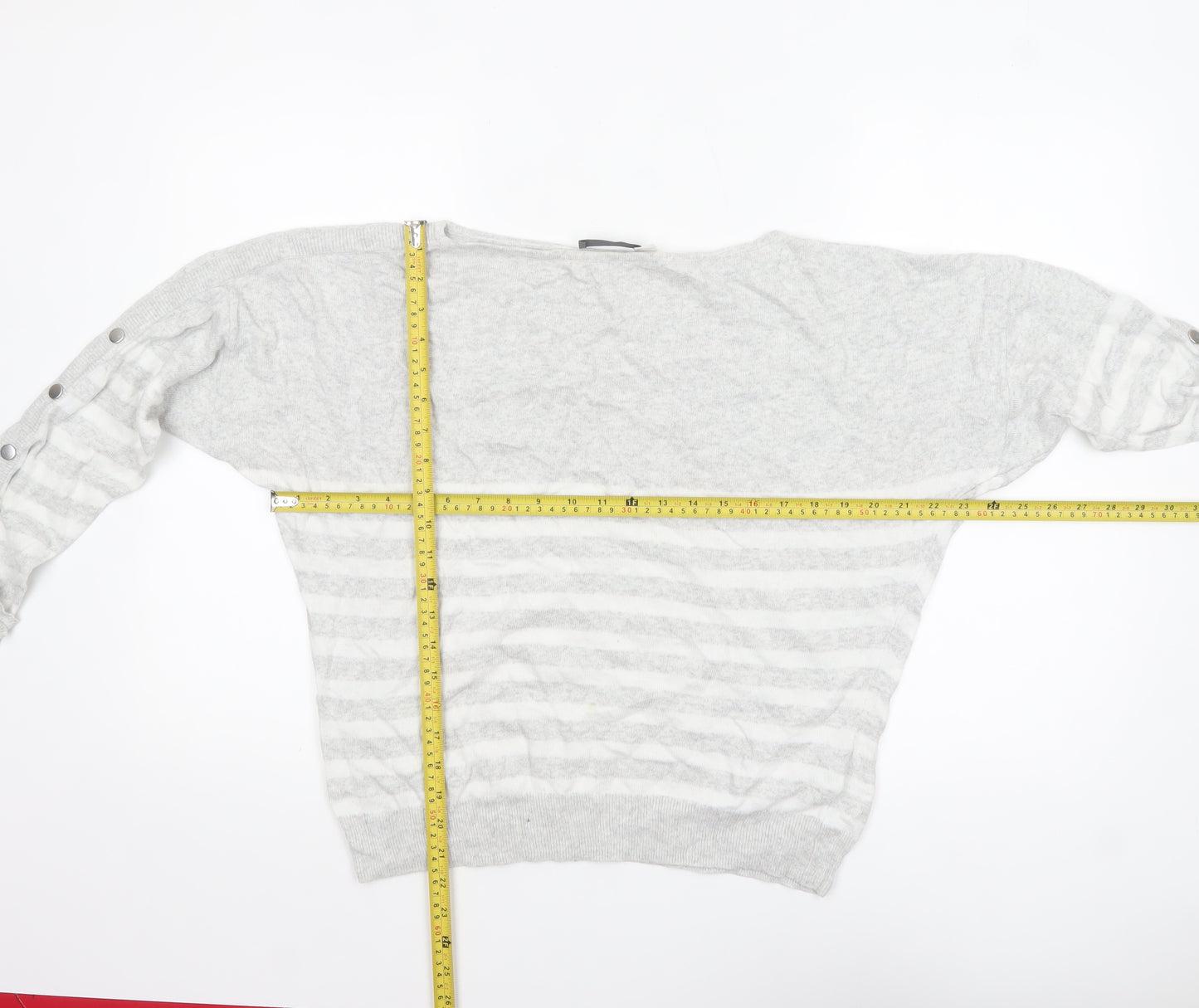 Mint Velvet Womens Grey Striped Boat Neck Button Sleeve Jumper M