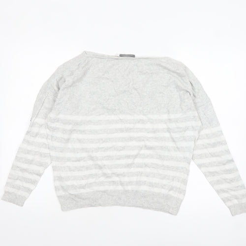 Mint Velvet Womens Grey Striped Boat Neck Button Sleeve Jumper M
