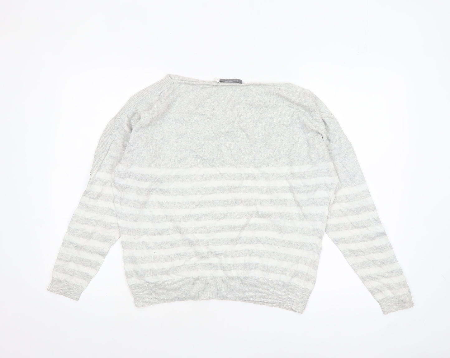 Mint Velvet Womens Grey Striped Boat Neck Button Sleeve Jumper M