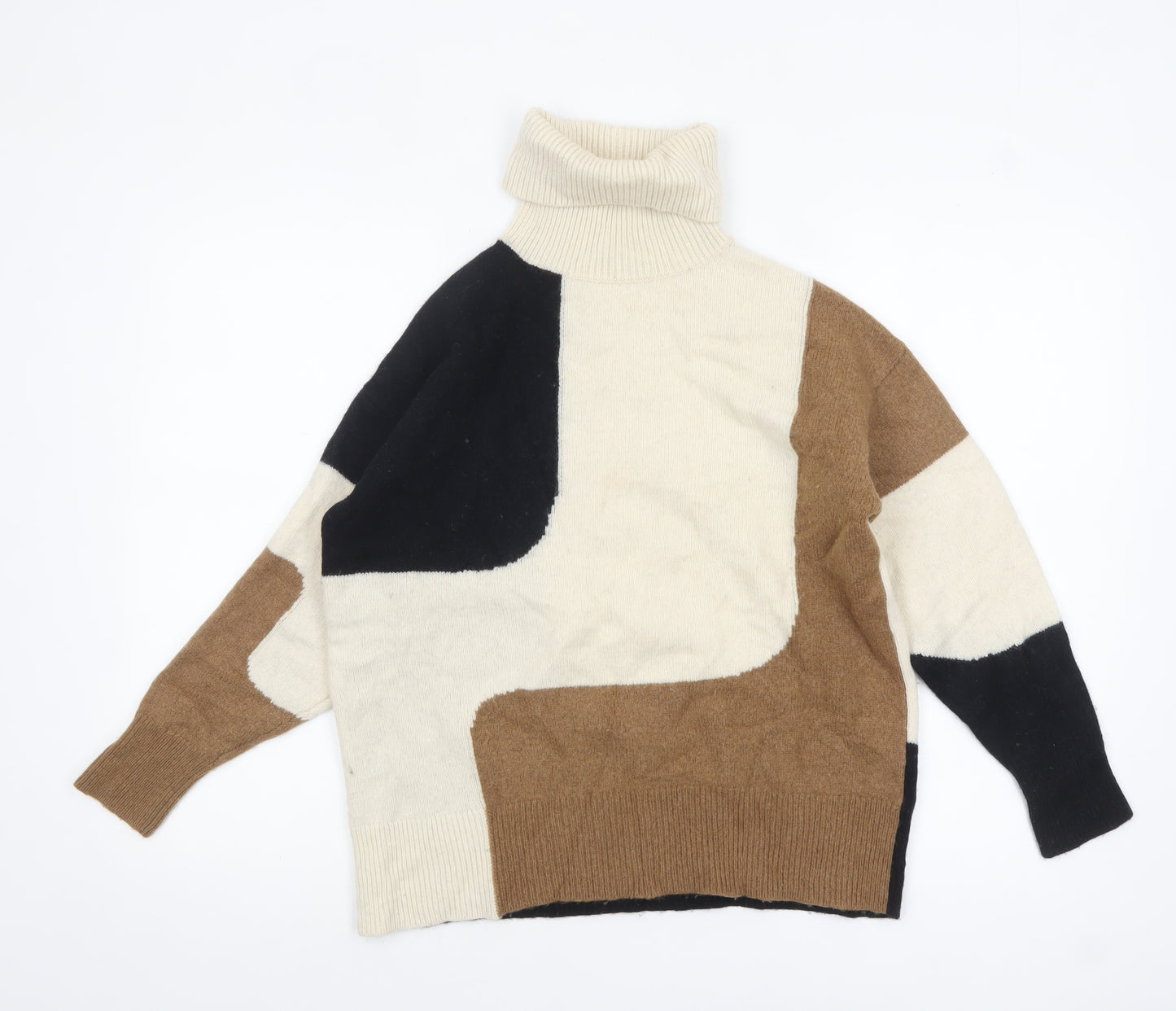 Reiss Women's Multicoloured Wool Cashmere Roll Neck Jumper M