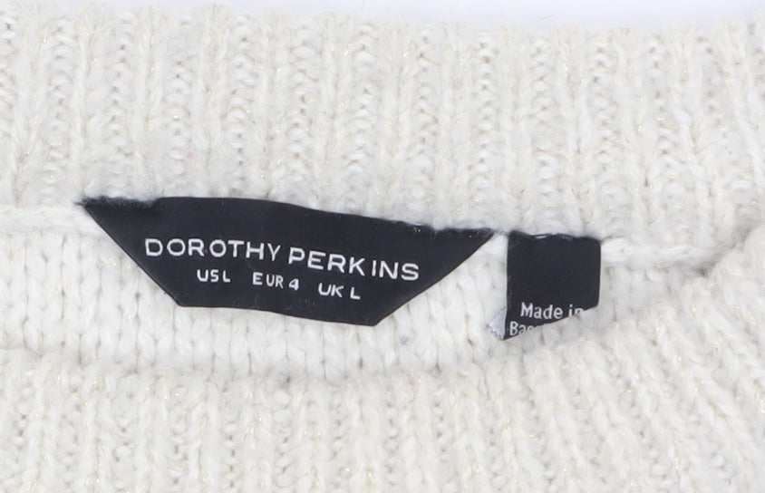 Dorothy Perkins Women’s Ivory Cable Knit Pullover Jumper Size L
