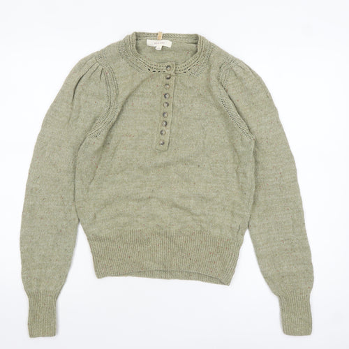 Marks and Spencer Per Una Women's Green Henley Jumper Size 10 Knit Long Sleeve