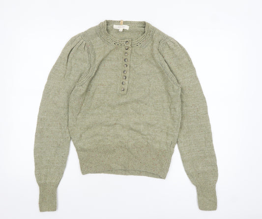 Marks and Spencer Per Una Women's Green Henley Jumper Size 10 Knit Long Sleeve