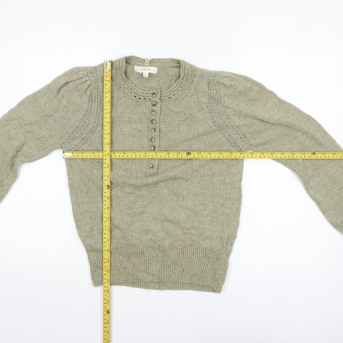 Marks and Spencer Per Una Women's Green Henley Jumper Size 10 Knit Long Sleeve