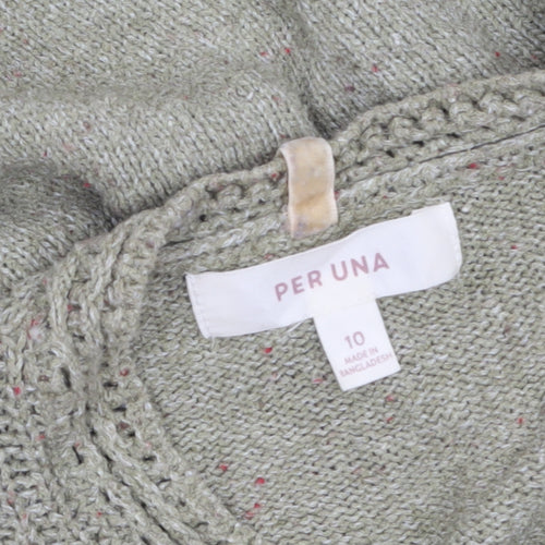 Marks and Spencer Per Una Women's Green Henley Jumper Size 10 Knit Long Sleeve