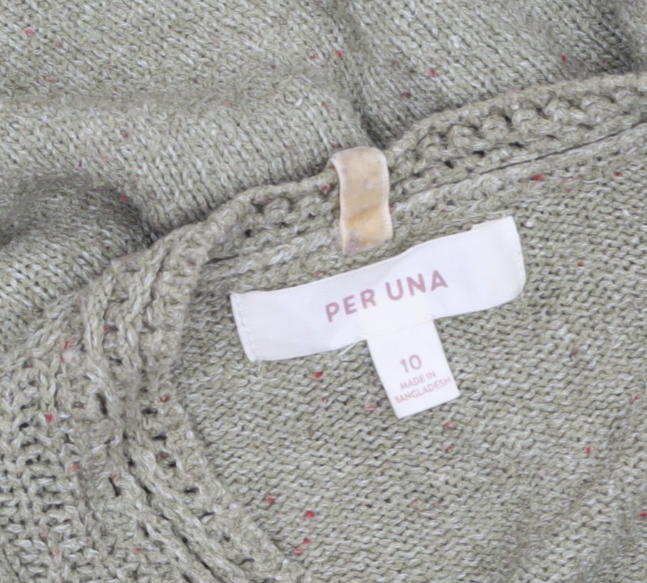 Marks and Spencer Per Una Women's Green Henley Jumper Size 10 Knit Long Sleeve