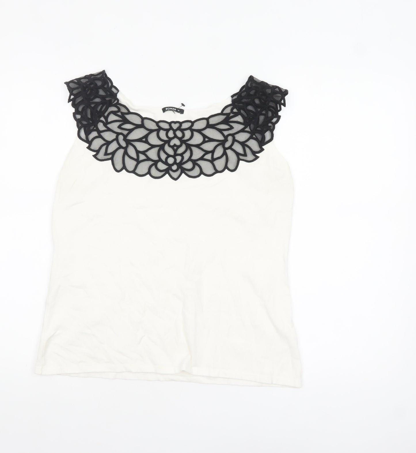 Roman Originals Women's Ivory Lace Neck Sleeveless Camisole Top Size 14