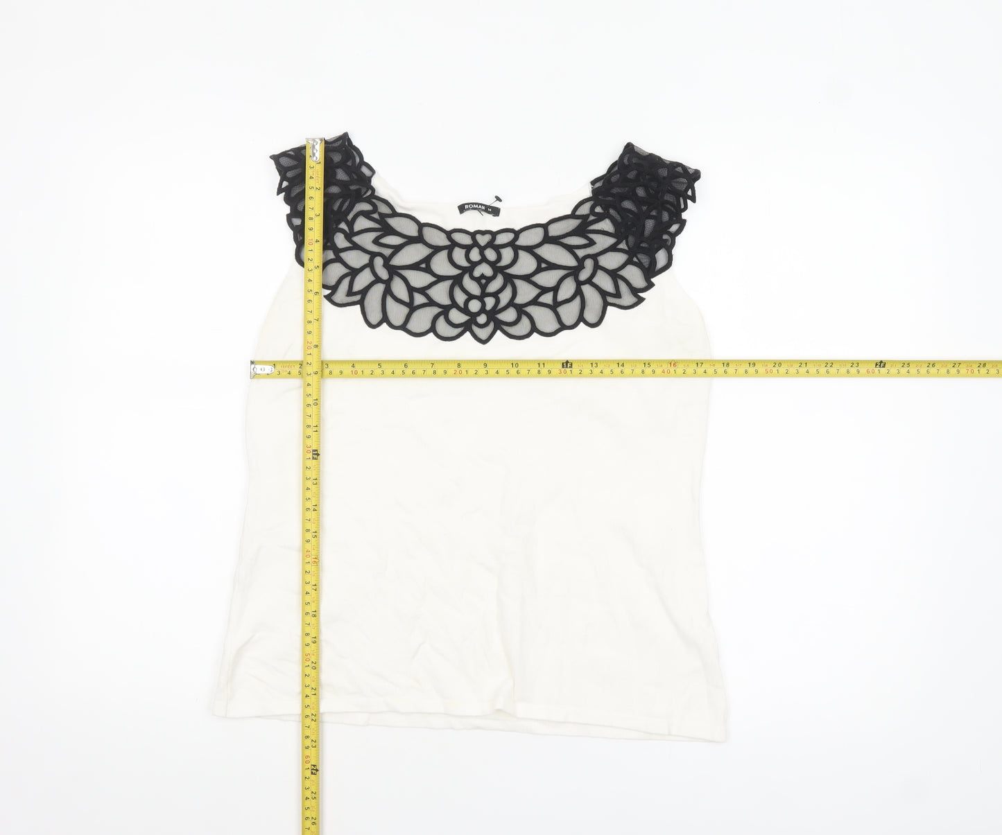 Roman Originals Women's Ivory Lace Neck Sleeveless Camisole Top Size 14