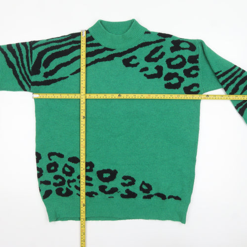 Quiz Women Green Animal Print Mock Neck Pullover Jumper L
