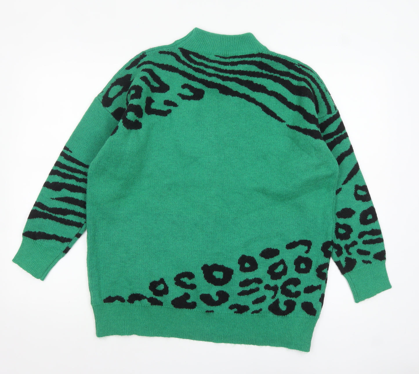 Quiz Women Green Animal Print Mock Neck Pullover Jumper L