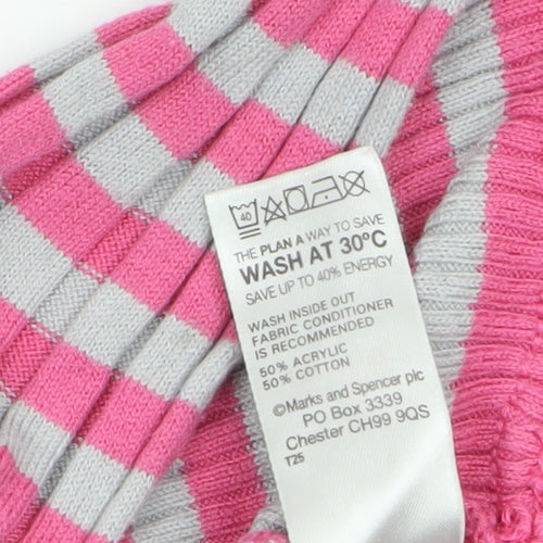 Marks and Spencer Girls Pink Grey Striped Cardigan 9-10 Years Acrylic Cotton