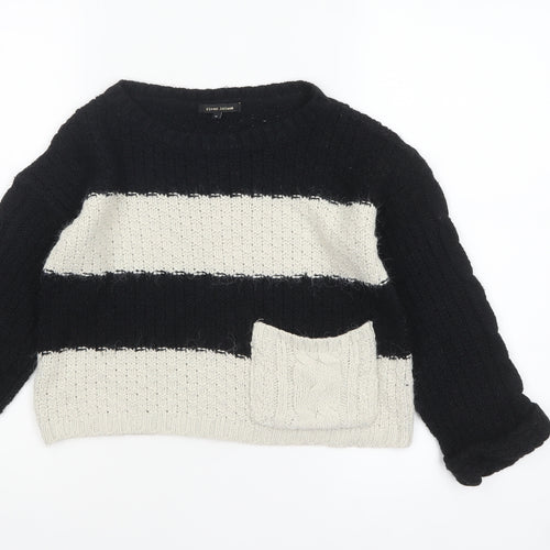 River Island Womens Black Striped Knit Crew Neck Jumper Size 6