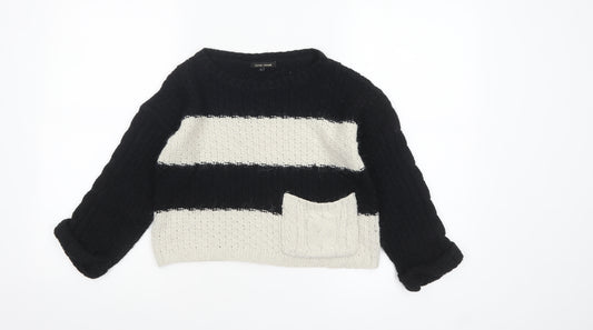 River Island Womens Black Striped Knit Crew Neck Jumper Size 6