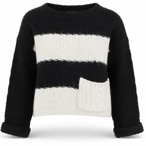 River Island Womens Black Striped Knit Crew Neck Jumper Size 6